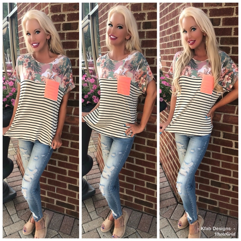🛍LAST 1! Tropical Flower Color Block Print Top - Picture 8 of 8